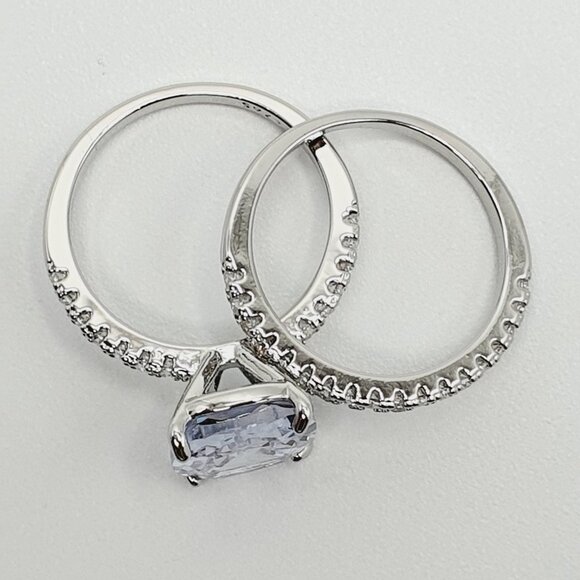 😍Engagement Radiant Cut CZ Thin Romantic Wedding Ring Set for Women, K969 - Picture 10 of 14